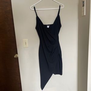 Black Asymmetrical Faux Wrap Dress